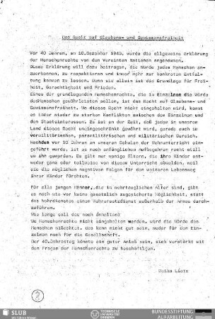 Das Recht auf Glaubens- und Gewissensfreiheit