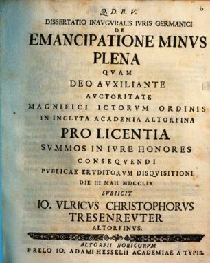Diss. inaug. ... de emancipatione minus plena