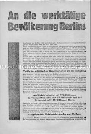 Informationsblatt der SPD über die Arbeit der Fraktion in der Berliner Stadtverordnetenversammlung