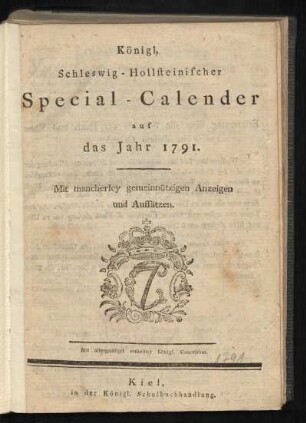 1791: Königl. Schleswig-Hollsteinischer Special-Calender
