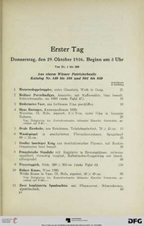 Erster Tag: Donnerstag, den 29. Oktober 1936, Beginn um 3 Uhr (Nr. 1-380)
