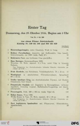 Erster Tag: Donnerstag, den 29. Oktober 1936, Beginn um 3 Uhr (Nr. 1-380)