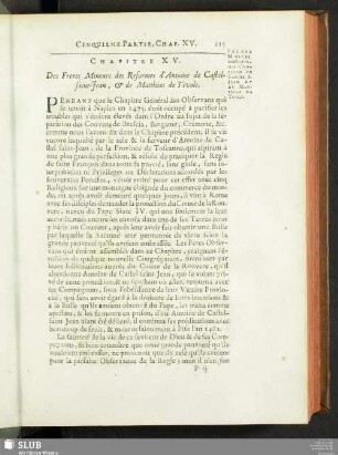 Chapitre XV. Des Freres Mineurs des Reformes d'Antoine de Castelsaint-Jean, & de Matthias de Tivoli