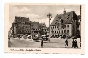"Marktplatz und Rathaus" mit Käthchenhaus, Kaiserstraße, Marktstände, Marktplatz 2 und 3