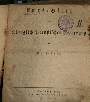 Amtsblatt der Regierung zu Merseburg. 1819