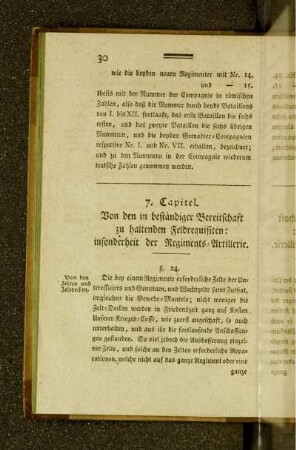 7. Capitel. Von den in beständiger Bereitschaft zu haltenden Feldrequisiten insbesonderheit der Regiments-Artillerie.