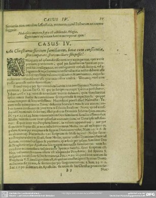 Casus IV. An Christianus spiritum familiarem, bona cum conscientia, sive comparare, sive conciliare sibi possit?