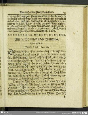 Am 18. Sonntag nach Trinitatis. Evangelium Matth. XXII, 34-46.
