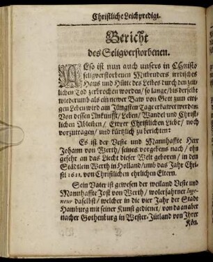 Bericht des Seligverstorbenen