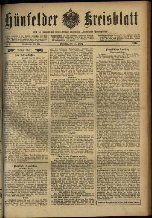 Erste Ausgabe vom Dienstag, den 13. März 1917.