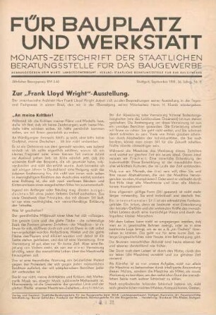 Zu "Frank Lloyd Wright"-Ausstellung. An meine Kritiker!