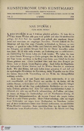 Neue Folge 32 = Jahrgang 56: Max Dvořák †