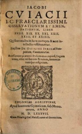 Observationum & emendationum liber XVIII - XXIV.