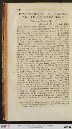 Description of Adrianople and Constantinople
