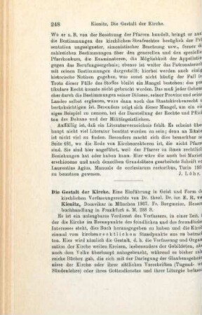 248-250 [Rezension] Kienitz, Erwin Roderich von, Die Gestalt der Kirche