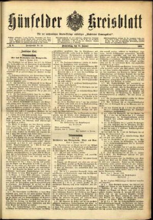 Ausgabe vom Donnerstag, den 14. Januar 1915.
