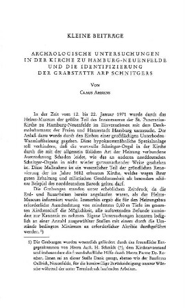 Archäologische Untersuchungen in der Kirche zu Hamburg-Neuenfelde und die Identifizierung der Grabstätte Arp Schnitgers