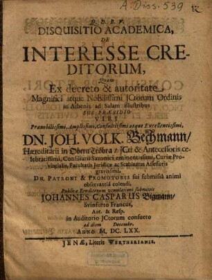 Disquisitio Academica, De Interesse Creditorum