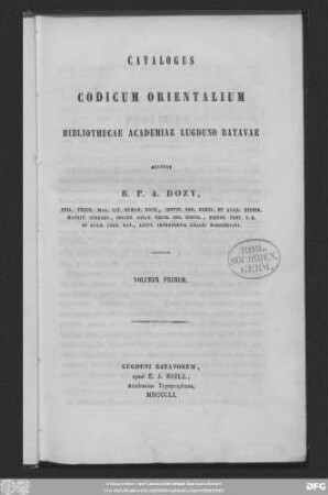 Vol. 1: Catalogus codicum orientalium bibliothecae Academiae Lugduno-Batavae