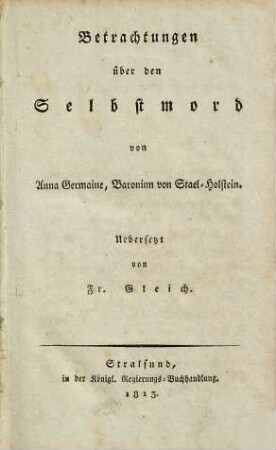 Betrachtungen über den Selbstmord