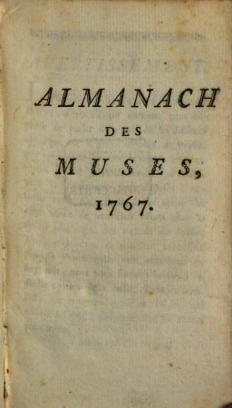 Almanach des muses : ou choix des poésies fugitives. 1767, 1767