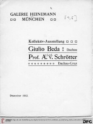 Kollektiv-Ausstellung Giulio Beda, Dachau, Prof. A. v. Schrötter, Dachau-Graz : Dezember 1912