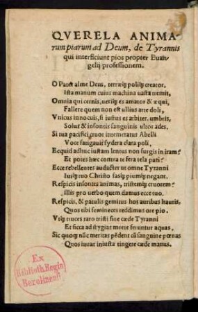 Querela Animarum piarum ad Deum ...