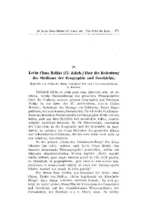 Levin Claus Moltke (17.Jahrh.) über die Bedeutung des Studiums der Geographie und Geschichte