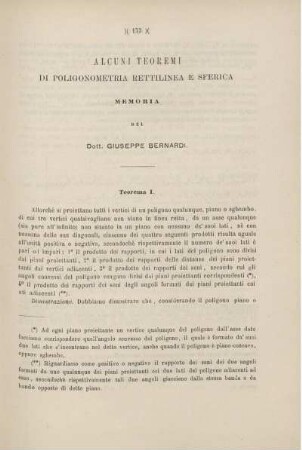 Alcuni teoremi di Poligonometria rettilinea e sferica.