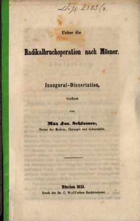 Über die Radikalbruchoperation nach Mösner : Inaugural-Dissertation
