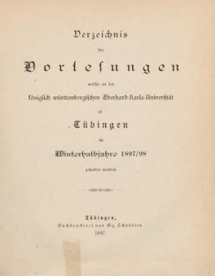 Vorlesungsverzeichnis 1897/98
