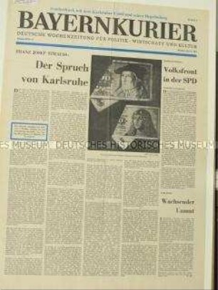 Sonderdruck des "Bayernkurier" zum Urteil des Bundesverfassungsgerichts zur Klage der Bayrischen Staatsregierung gegen den Grundlagenvertrag zwischen der Bundesrepublik und der DDR