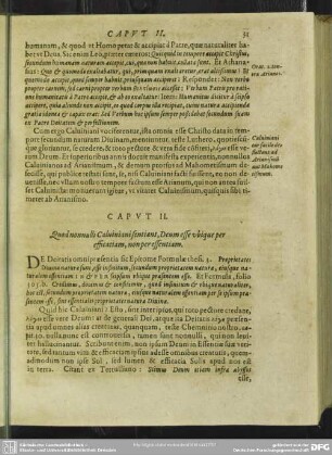 Caput II. Quod nonnullu Calviniani sentiant, Deum esse ubique per efficaciam, non per essentiam