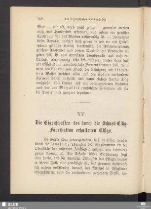 XV. Die Eigenschaften des durch die Schnell-Essig-Fabrikation erhaltenen Essigs