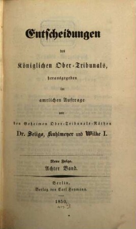 Entscheidungen des Königlichen Obertribunals. 18. 1850