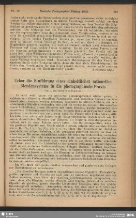 Ueber die Einführung eines einheitlichen rationellen Blendensystems in die photographische Praxis