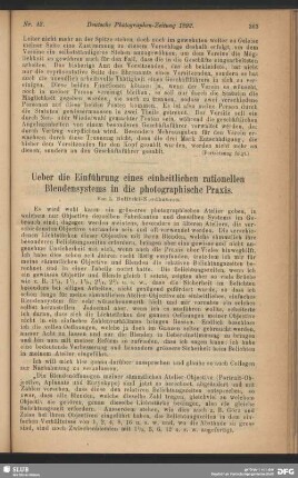 Ueber die Einführung eines einheitlichen rationellen Blendensystems in die photographische Praxis
