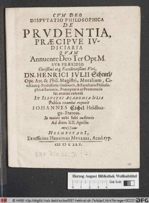 Disputatio Philosophica De Prudentia, Praecipue Iudiciaria