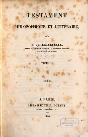 Testament philosophique et littéraire, 2