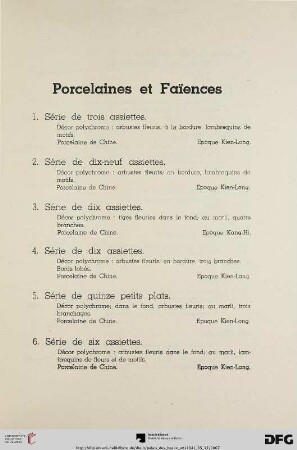 Porcelaines et faïences (Nr. 1-20)