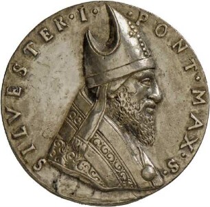 Medaille von Giovanni Battista Pozzo auf Papst Silvester I. mit Darstellung des Schweißtuchs der Veronika