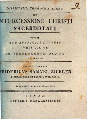 Dissertatio theologica de intercessione Christi sacerdotali, 2. 1762. 44 S.