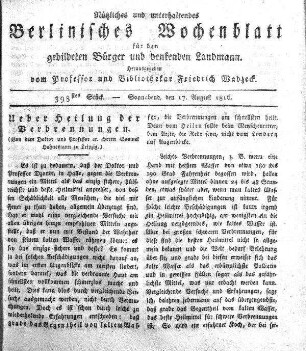 398stes Stueck, 17. August 1816