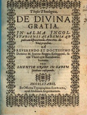 Theses theologicae, de divina gratia