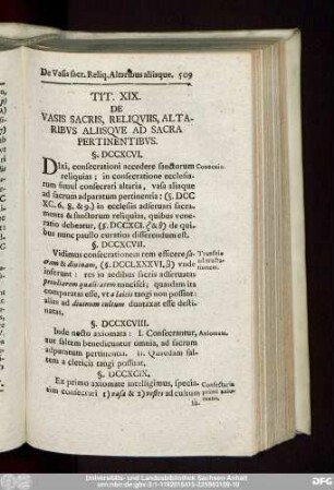 Tit. XIX. De Vasis Sacris, Reliquiis, Altaribus Aliisque Ad Sacra Pertinentibus.