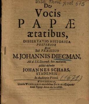 De Vocis Papae aetatibus, Dissertatio Historica Posterior