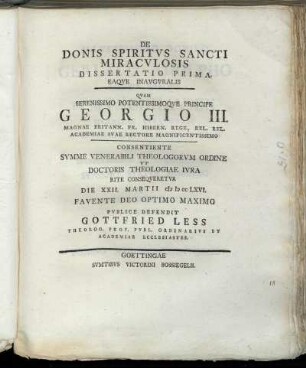 1: De Donis Spiritvs Sancti Miracvlosis. Dissertatio Prima