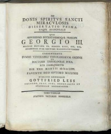 1: De Donis Spiritvs Sancti Miracvlosis. Dissertatio Prima