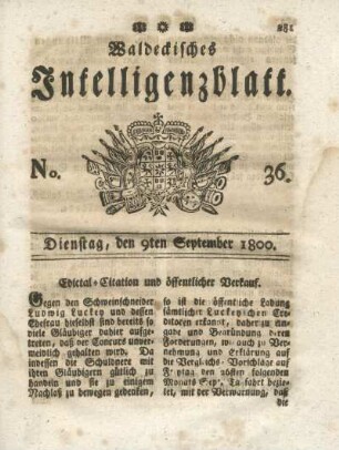 No. 36, Dienstag, den 9ten September 1800