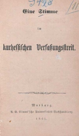 Eine Stimme im kurhessischen Verfaßungsstreit